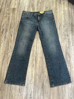 Mid-Rise Wide Leg Flare Jeans with Rhinestone Back Pockets size 14